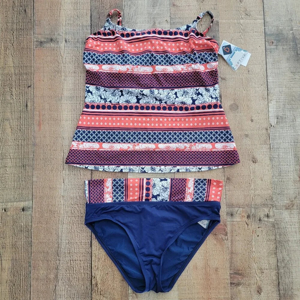 Captiva Coral and Navy Print Tankini Bathing Suit - Picture 16 of 16